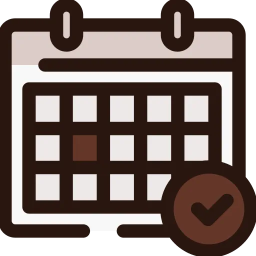 Ikon av en kalender med en markerad dag och en cirkel med en bock.
