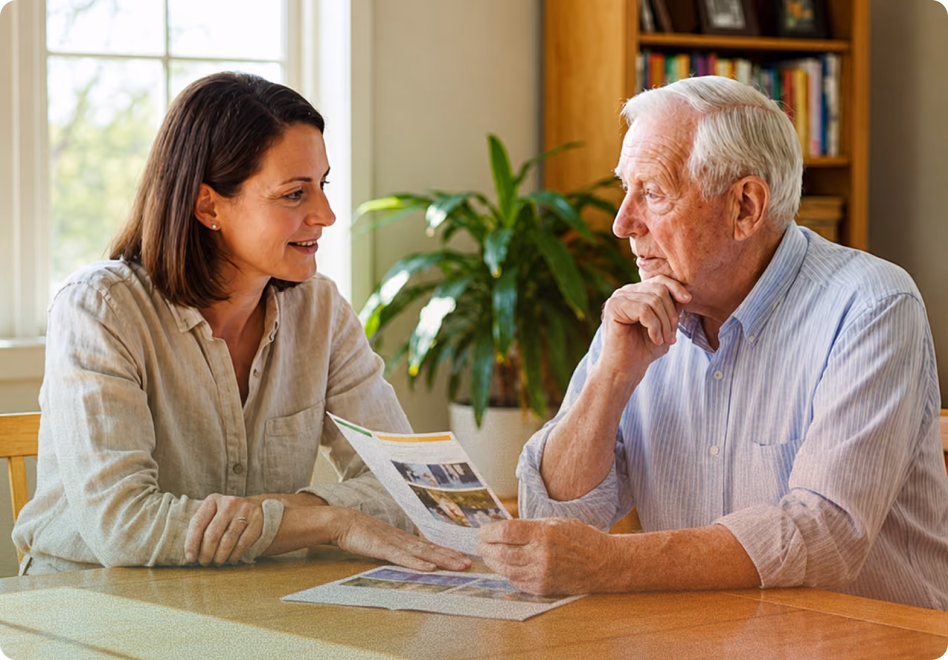 a man and a woman talking