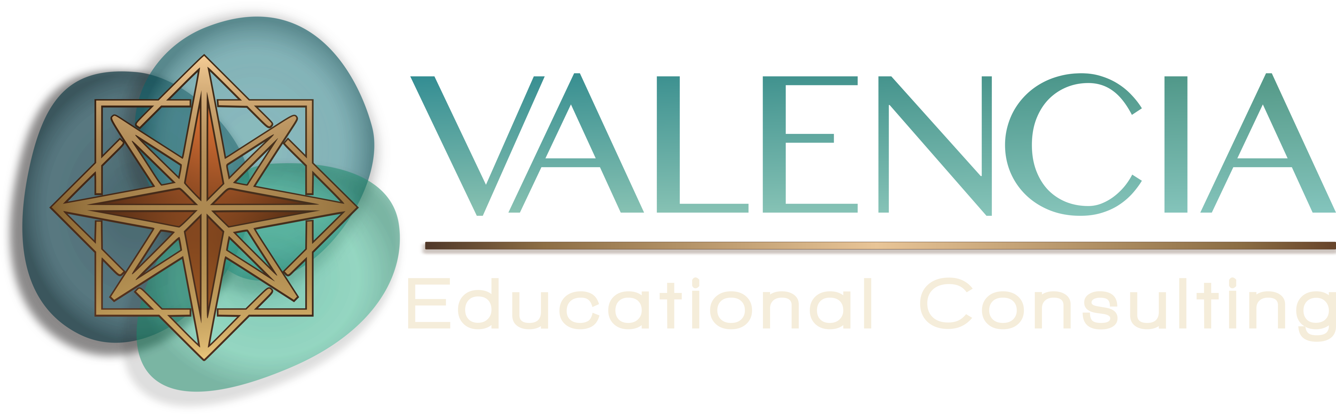Valencia Educational Consulting logo with a compass rose and overlapping teal seal glass.