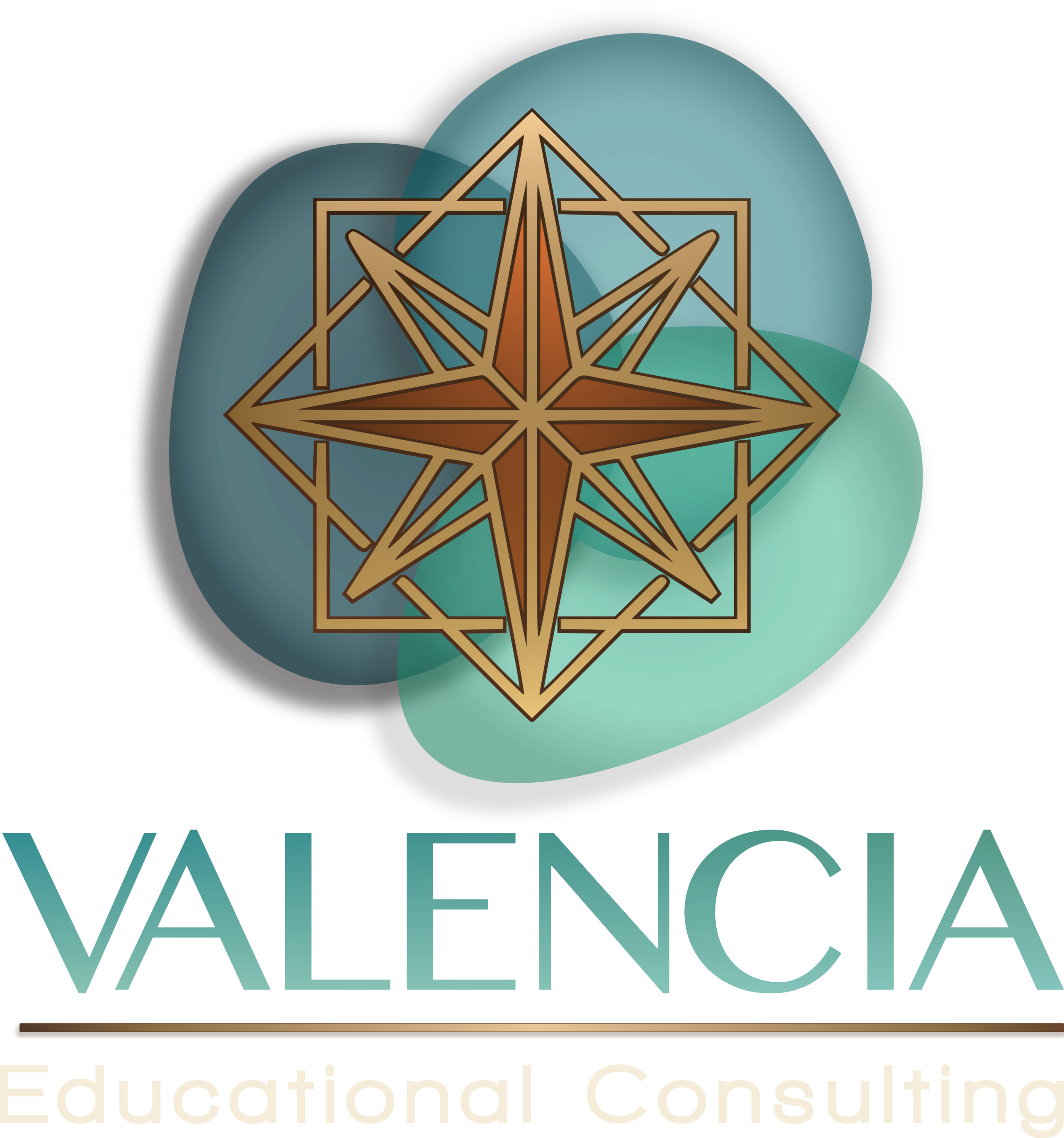 Valencia Educational Consulting Logo with a golden compass star over overlapping blue and green shapes above the text Valencia Educational Consulting.