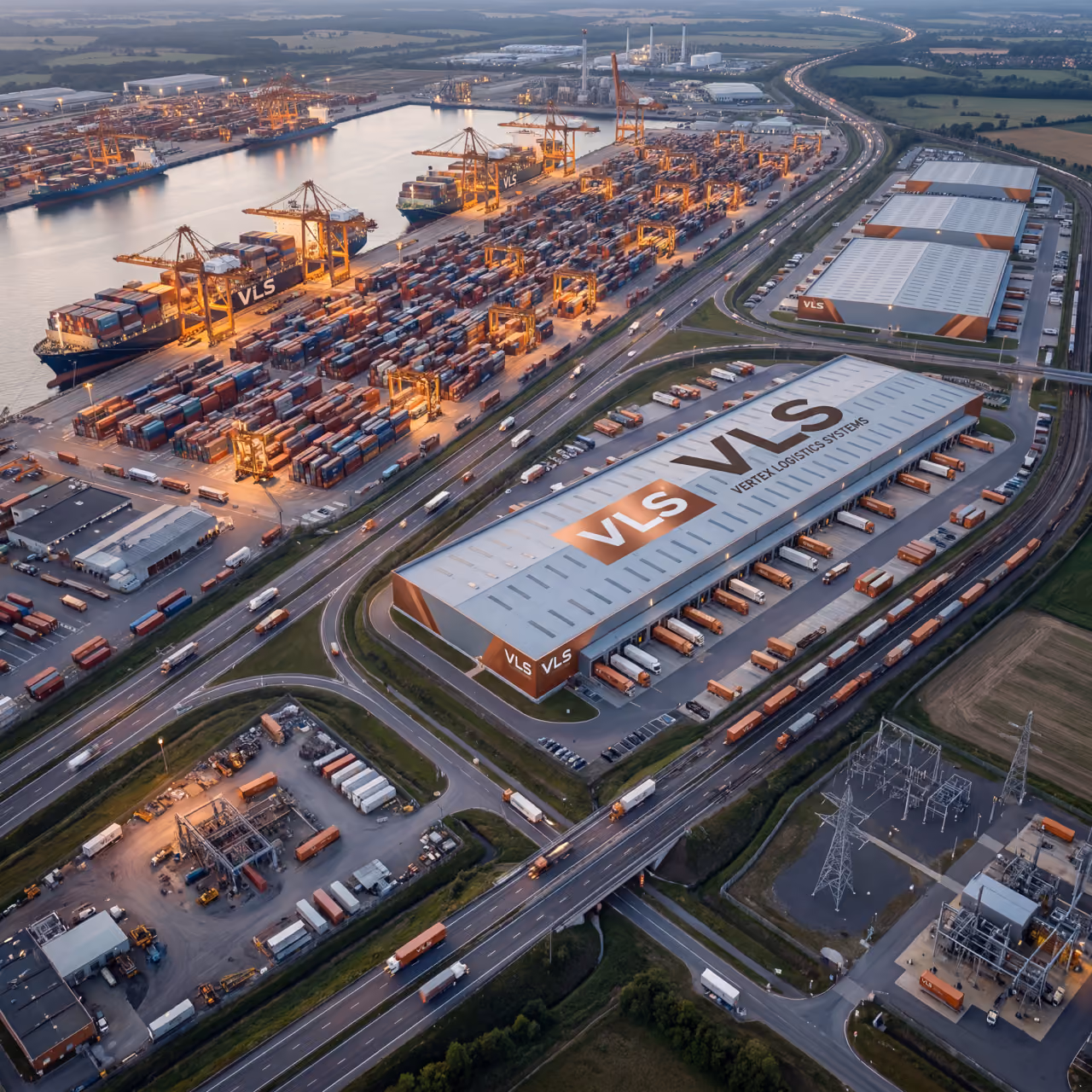 Fotografia institucional ilustrando logística autônoma de carga da divisão VLS — Vertex Logistics Systems