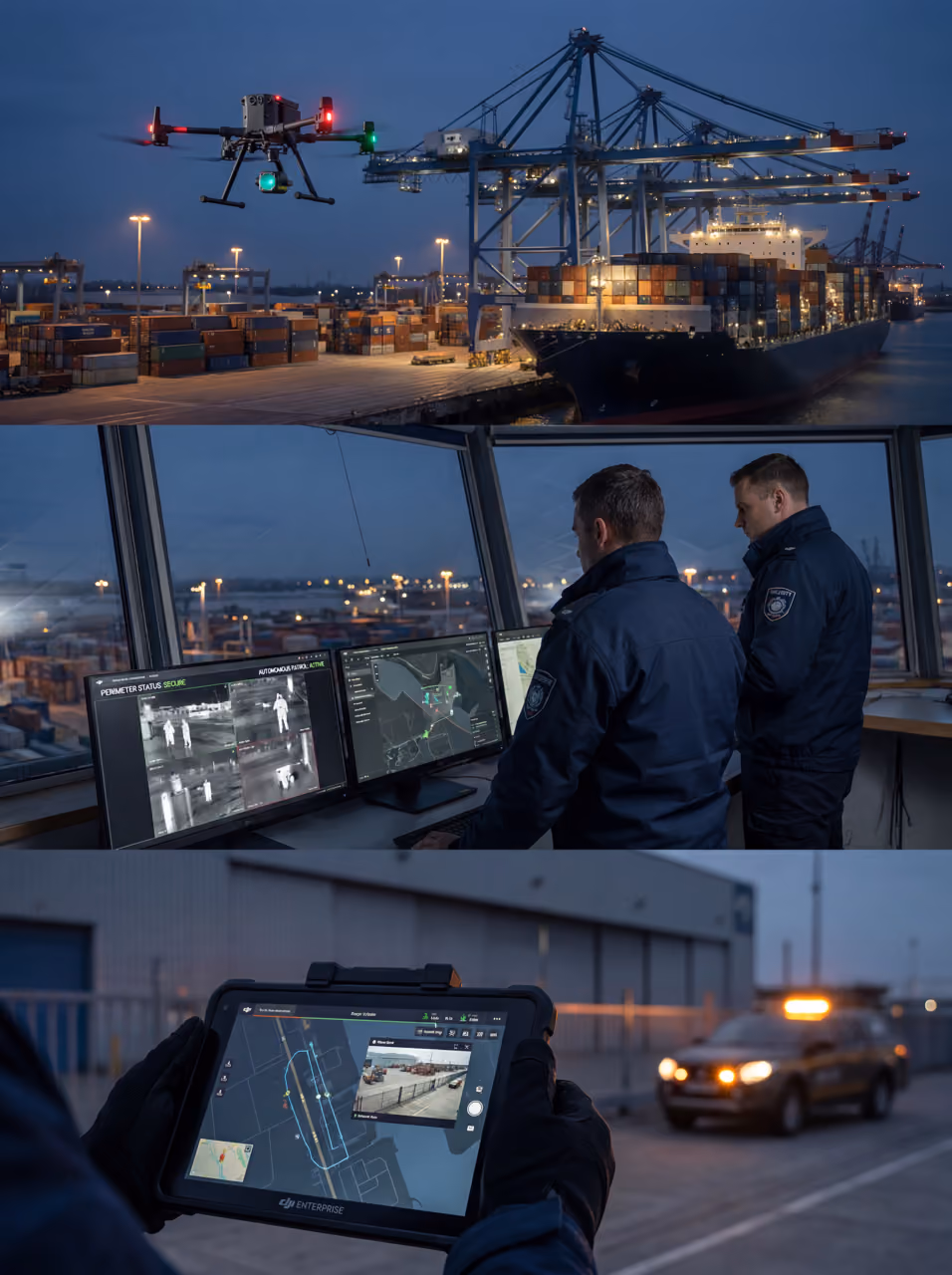 Fotografia institucional ilustrando operações de segurança autônoma da divisão VSS — Vertex Security Systems
