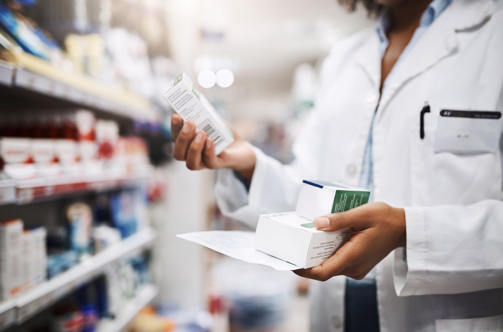 Pharmacist looking at medication