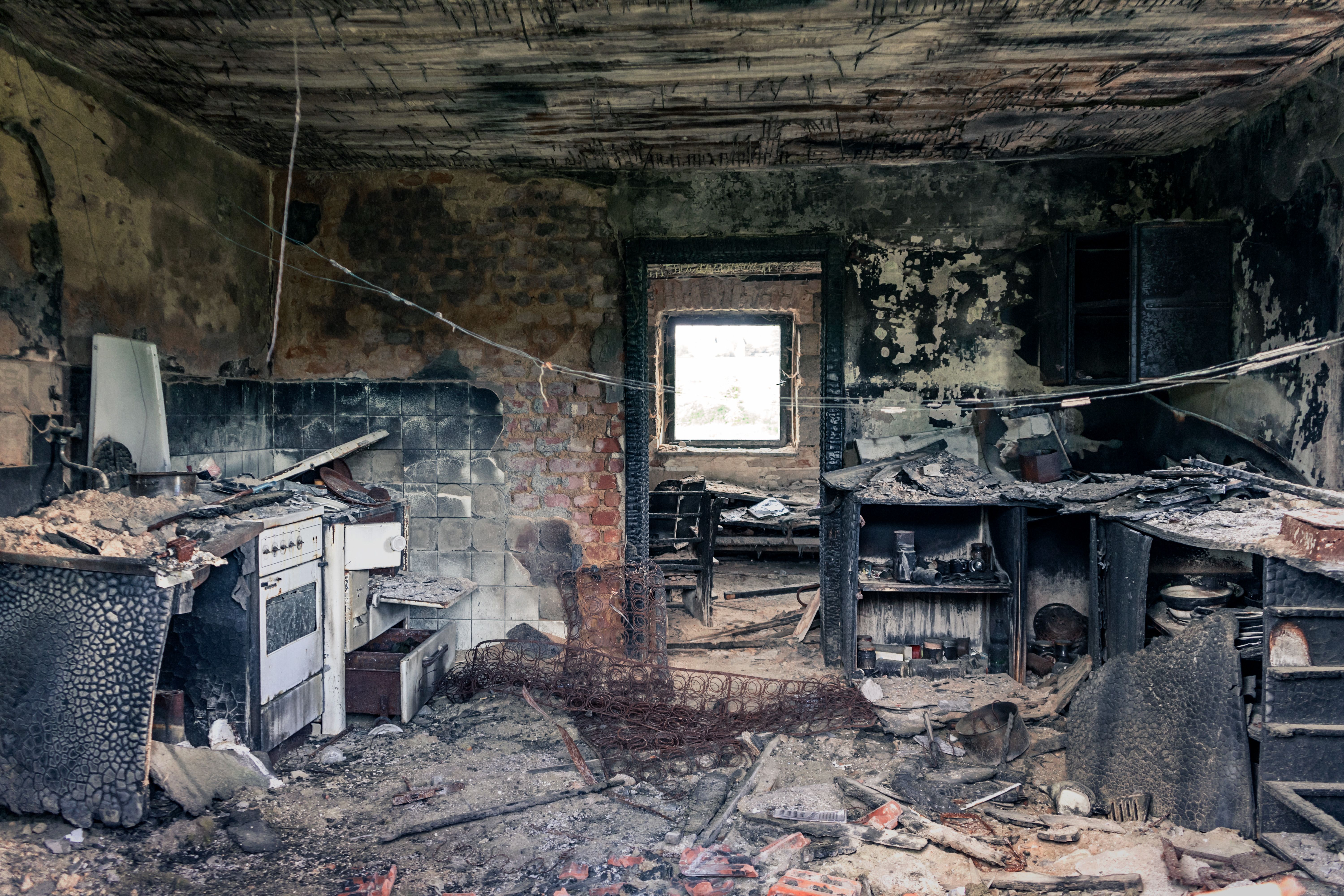 Fire and smoke damaged interior