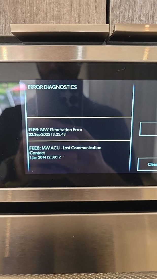 Appliance error diagnostics screen