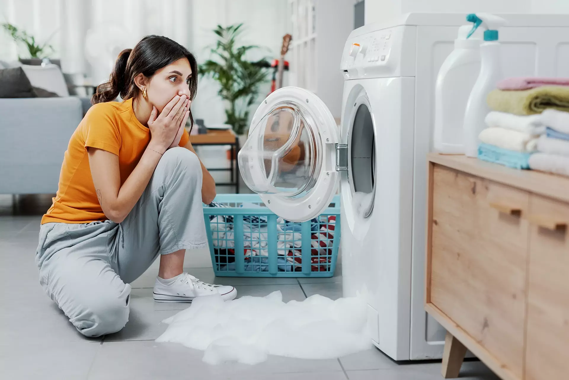 over flowing of liquid soap in washing machine