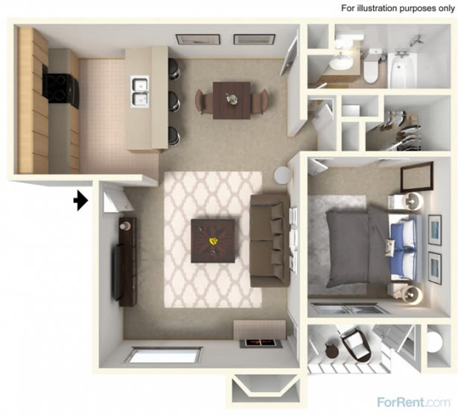 1x1 floor plan layout