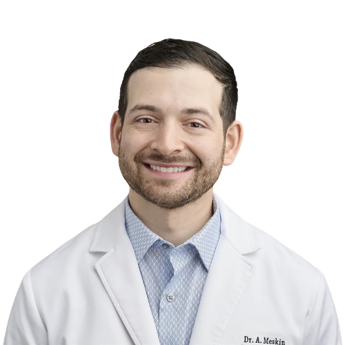 Headshot of Dr. Alan Meskin with text card below