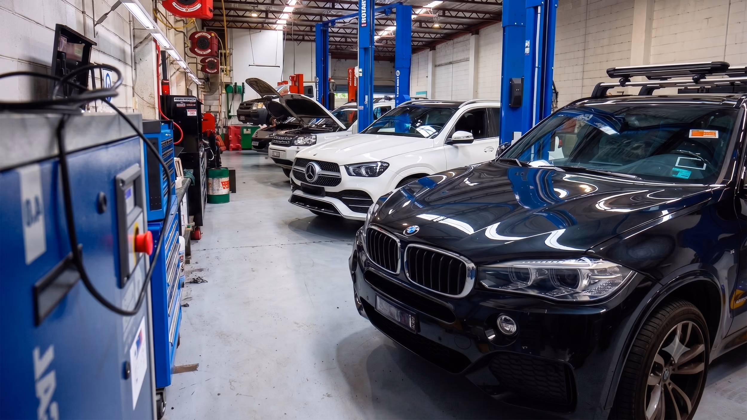 Professional automotive tools used for vehicle servicing and repairs.
