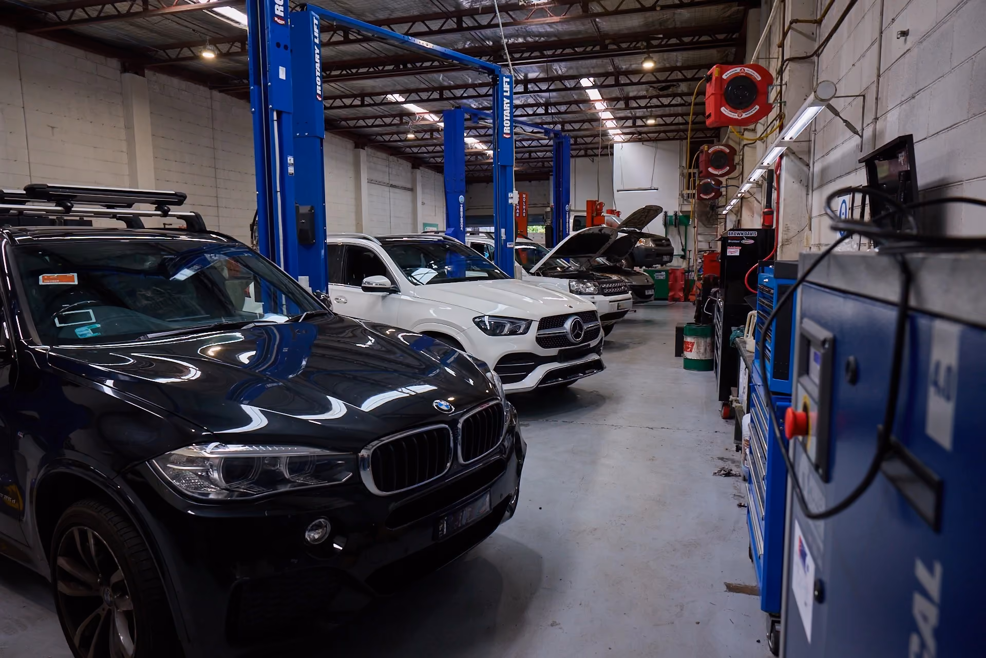 European vehicles undergoing servicing at an independent European car specialist workshop in Melbourne.