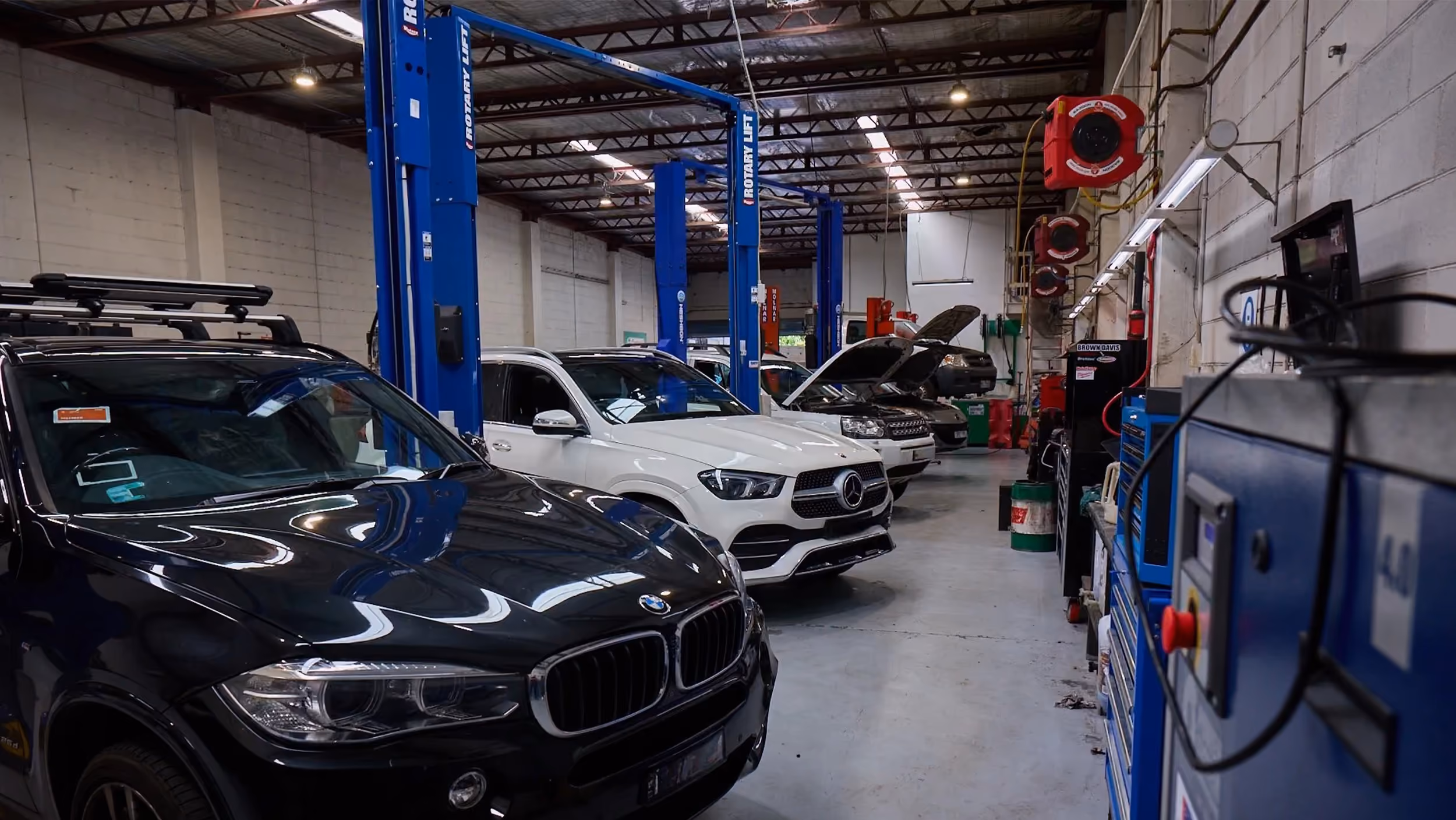 European vehicles being serviced inside Auto Tech Group workshop near Armadale.