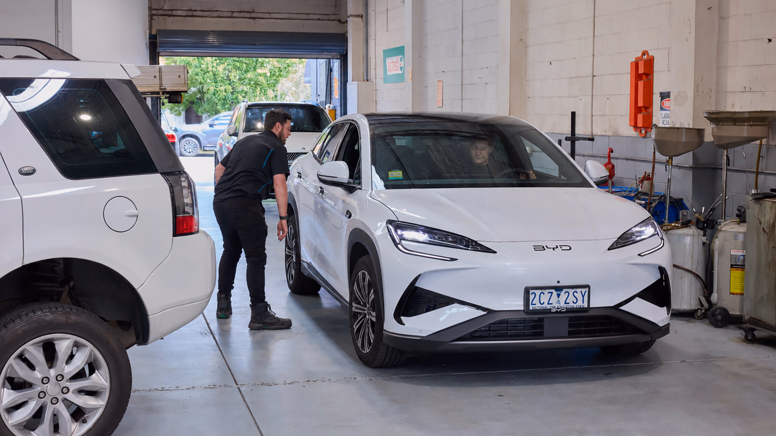 Electric or hybrid vehicle in the Auto Tech Group workshop.