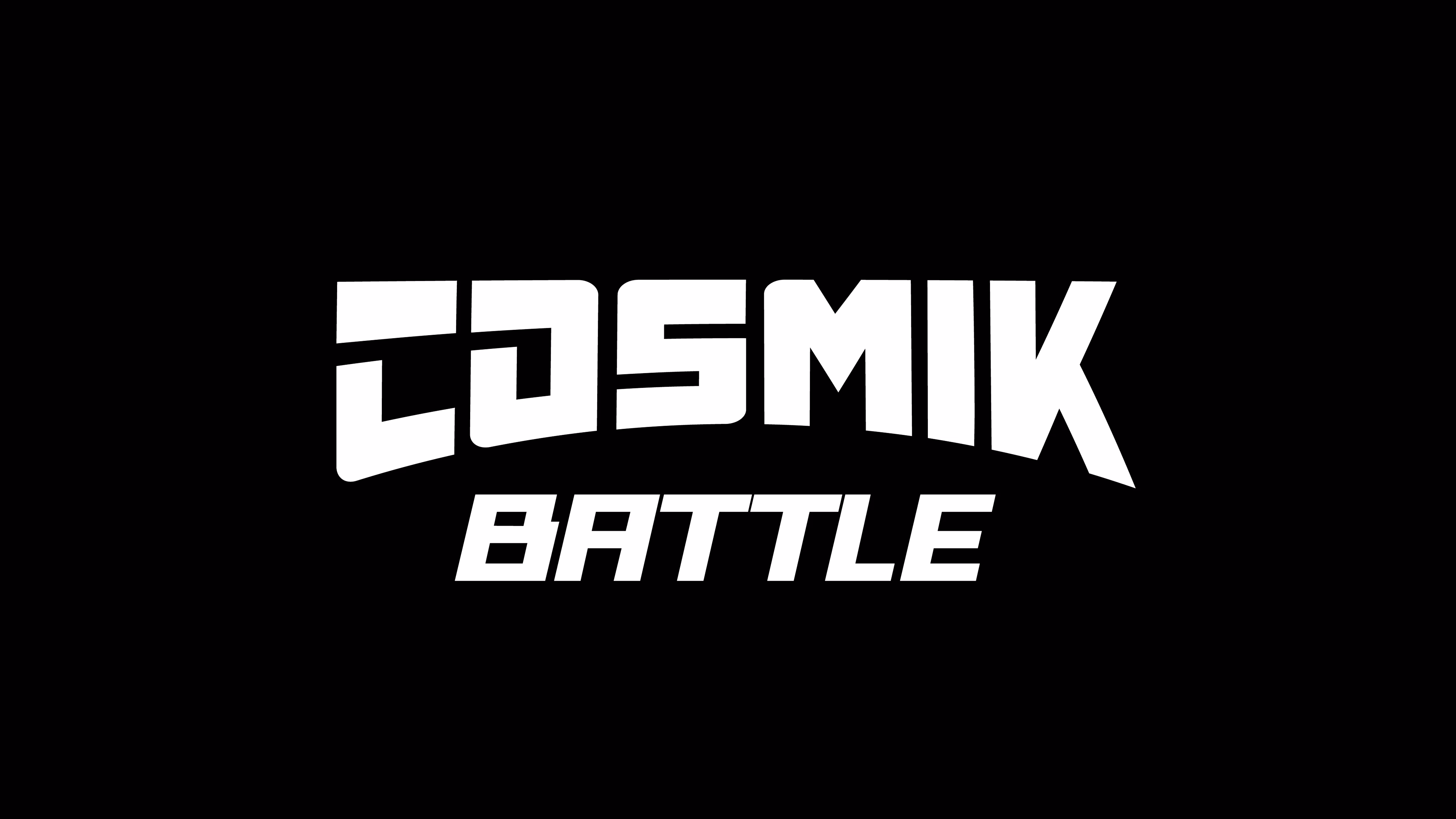 White stylized text reading 'COSMIK BATTLE' on a black background, with 'COSMIK' in larger, blocky letters above 'BATTLE' in a smaller, italicized font.