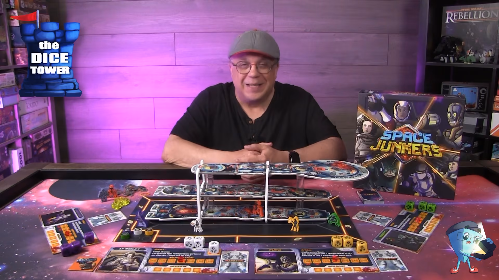 Space Junkers logo shown on the game dice tower