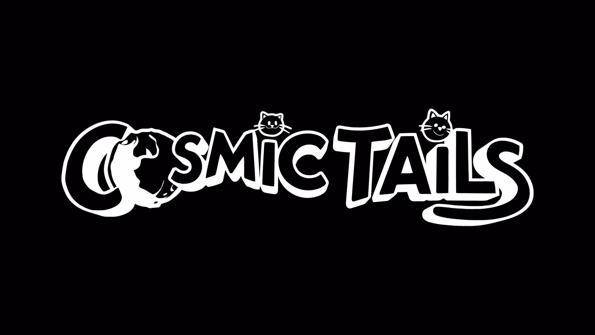 Cosmic Tails one-color white vector logo on a black background