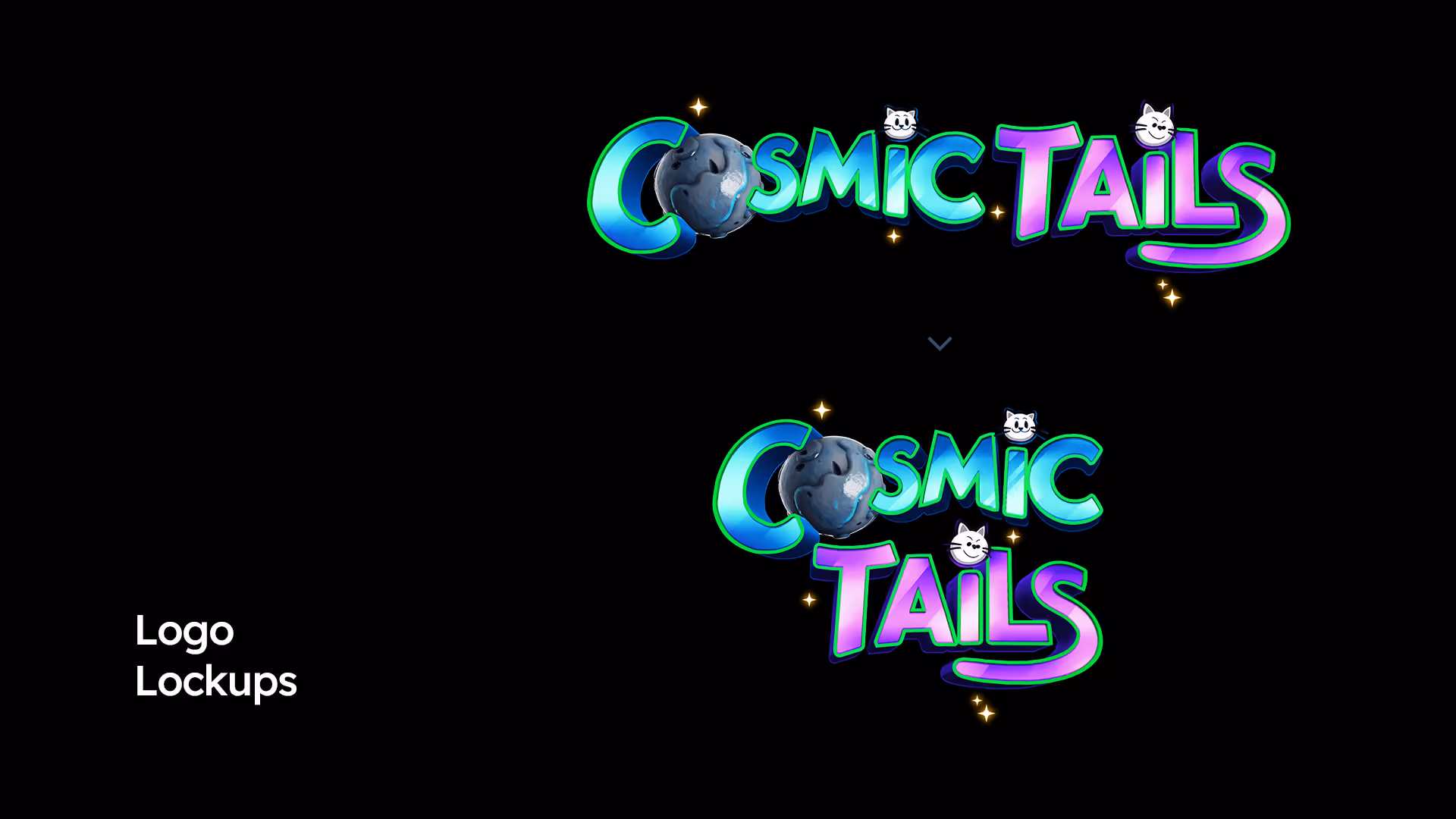 Cosmic Tails logo lockups showing the horizontal and stacked versions of the logo