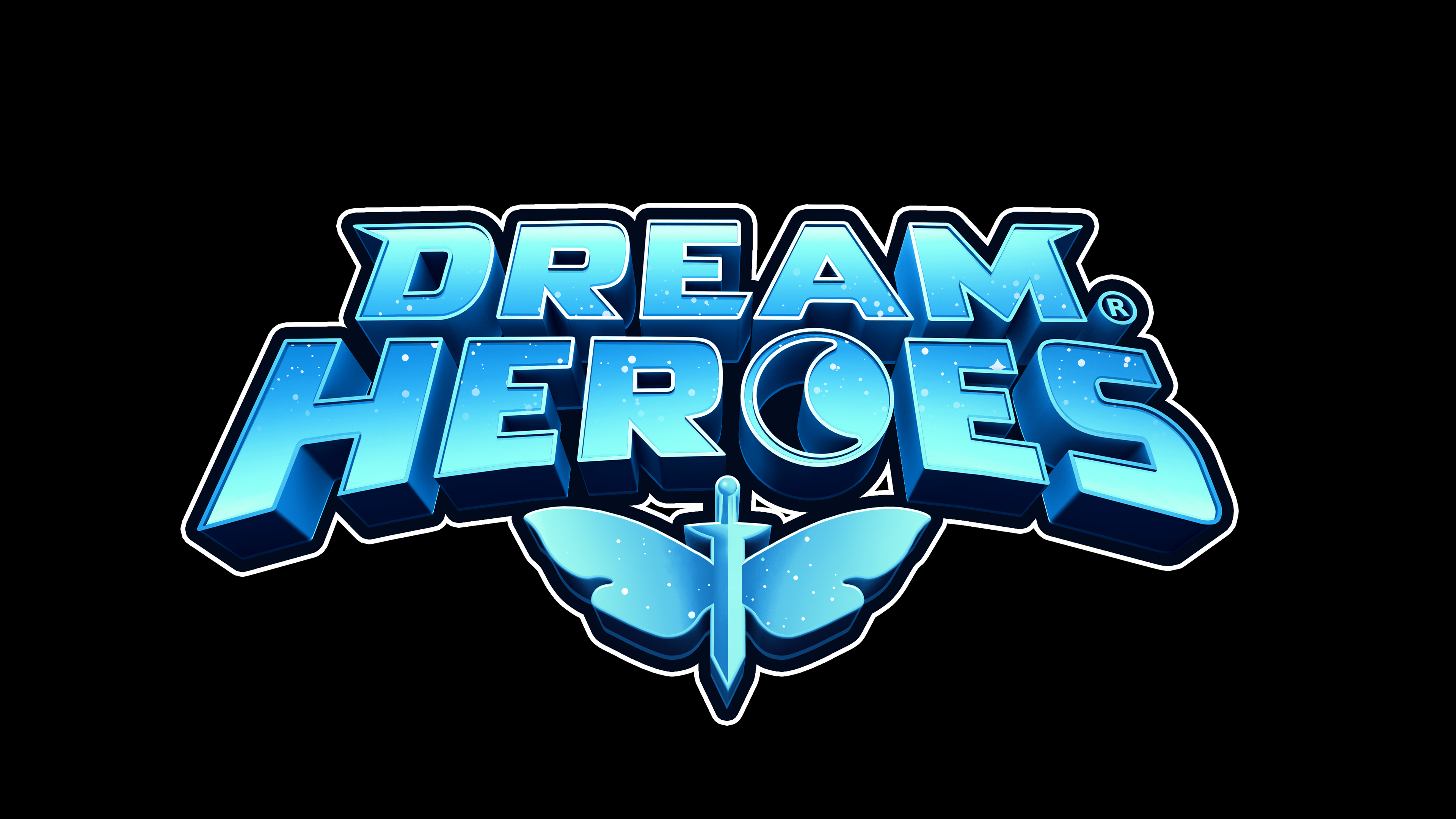 Dream Heroes blue 3D logo with a white outline