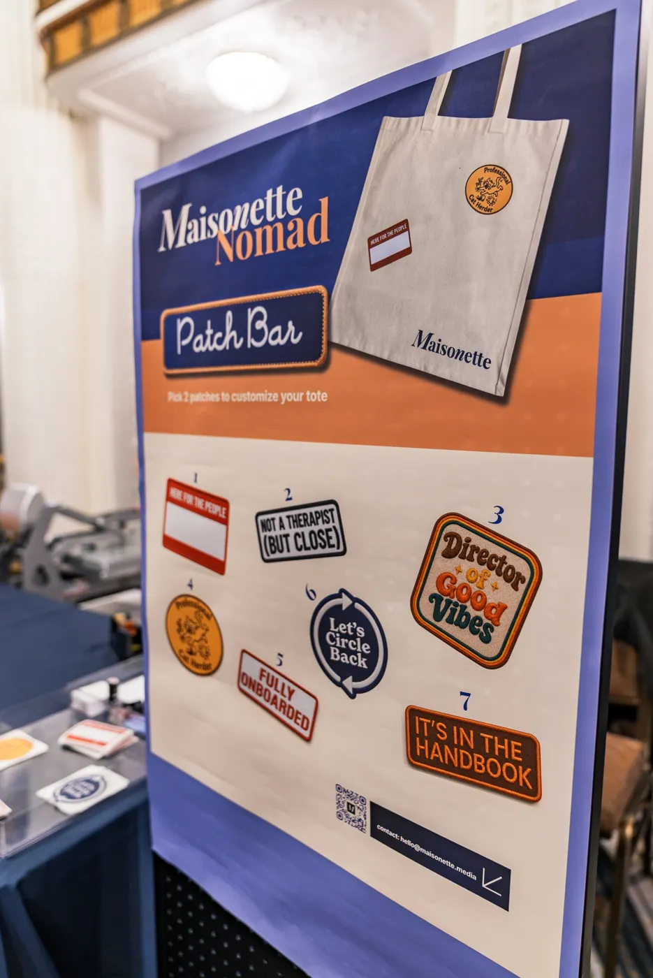 Close up of the Patch Bar menu board with seven numbered patch designs