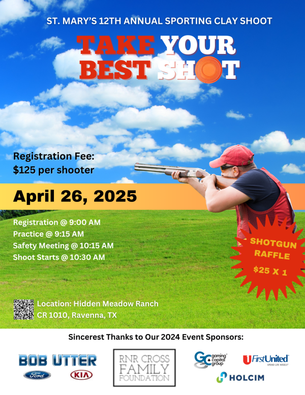 Flyer for St Marys 12th Annual Sporting Clay Shoot April 26 2025