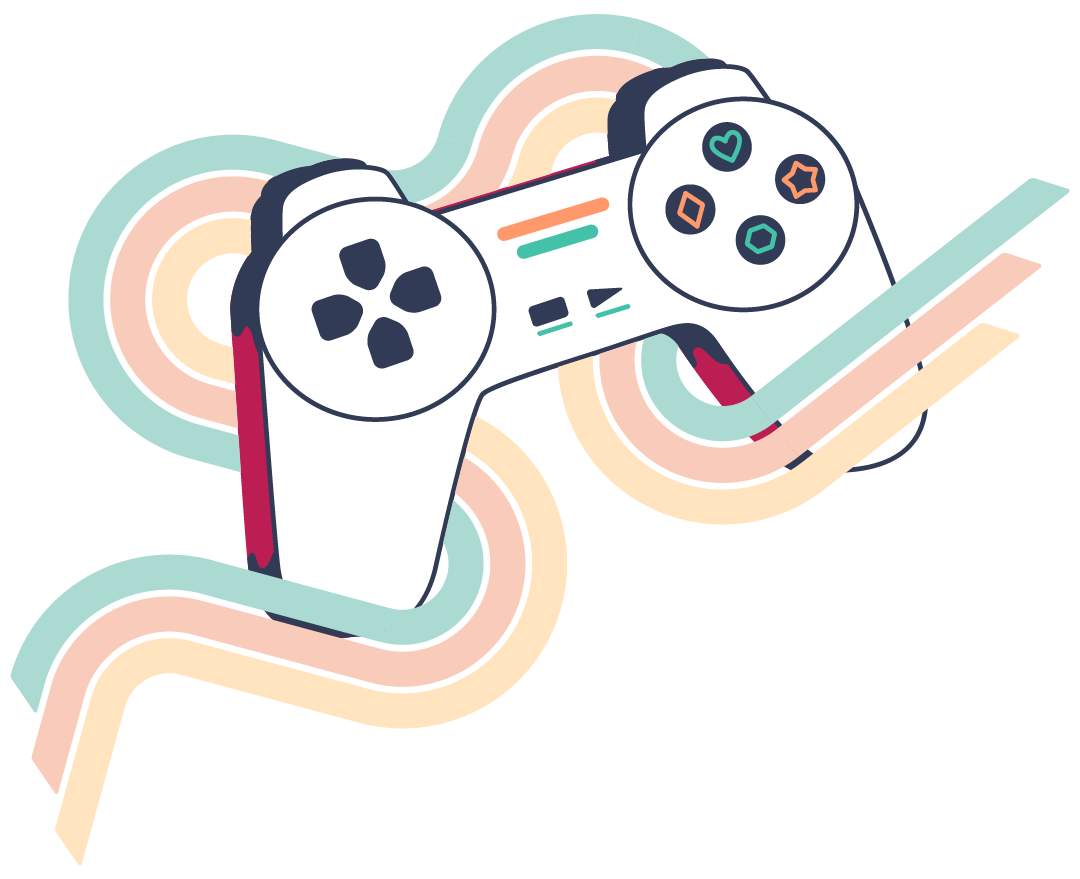 Game controller wrapped in FairShare's signature stripes