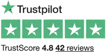 Trust pilot logo showing 4.8 stars and 42 reviews
