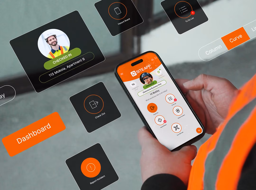 site app pro on phone screen with a feature flyout