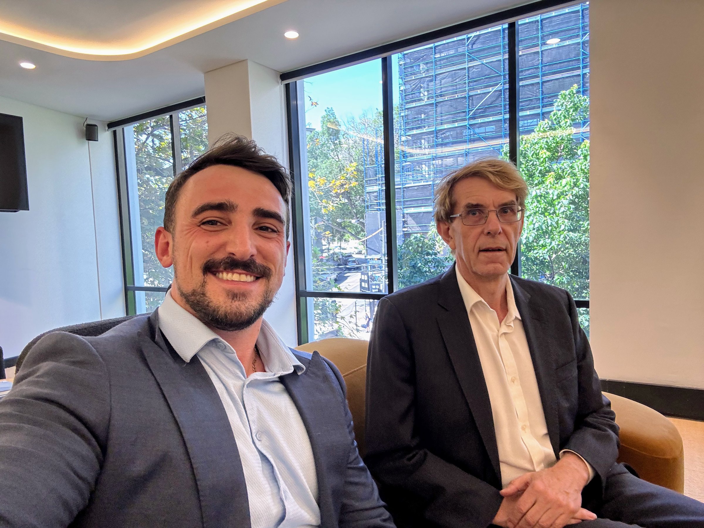 Noizend founders George Tulloch and Paul Monsted pitching to a VC within the City of Sydney LGA