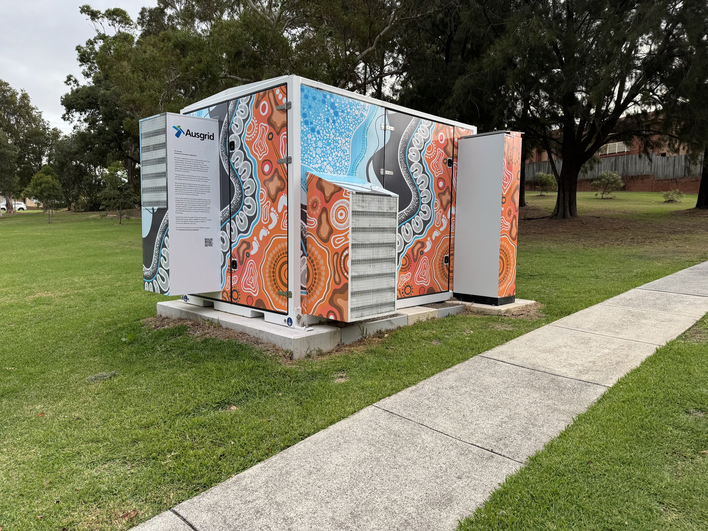 Ausgrid community battery storage cabinet in a public park