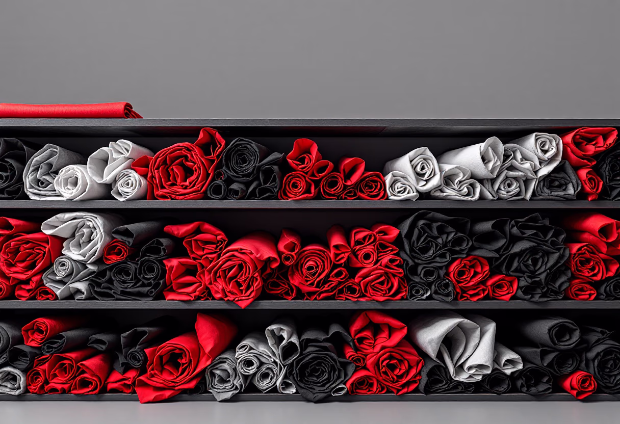 [background image] image of fabric rolls on shelves (for a tailors & alteration shop)