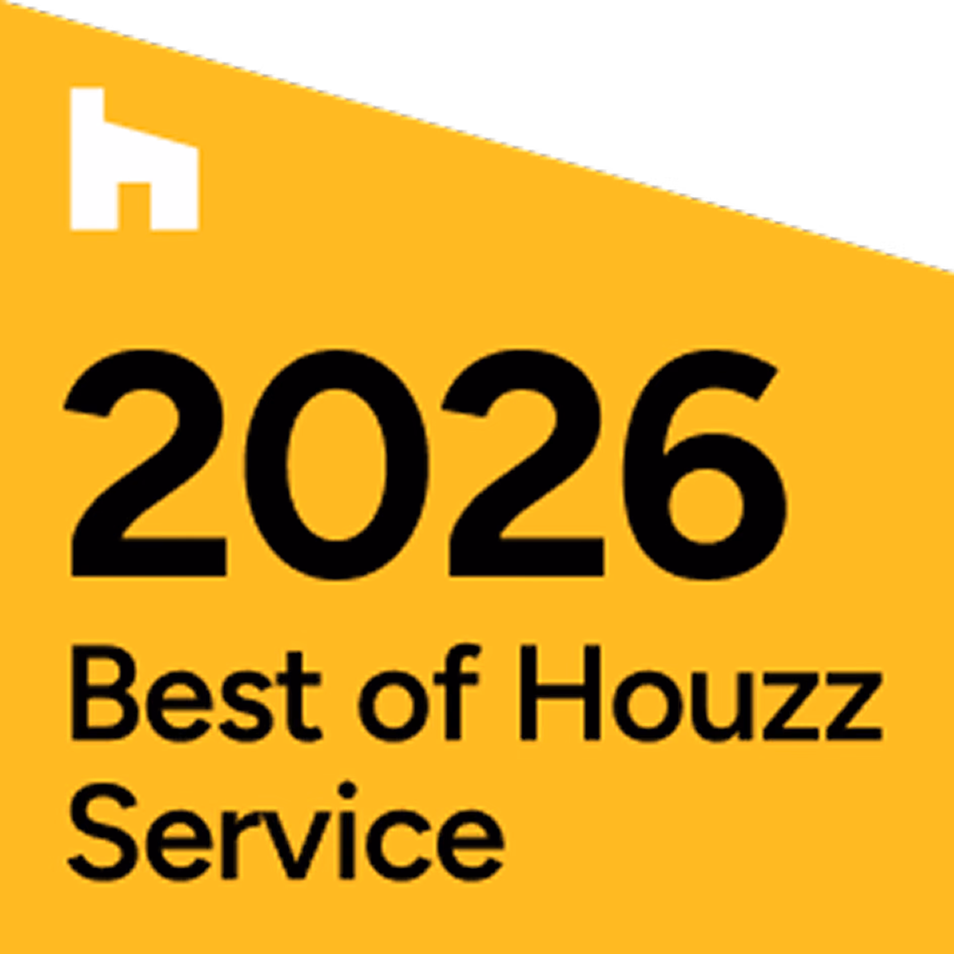 2026 Best of Houzz Service award badge in black text on a yellow background.