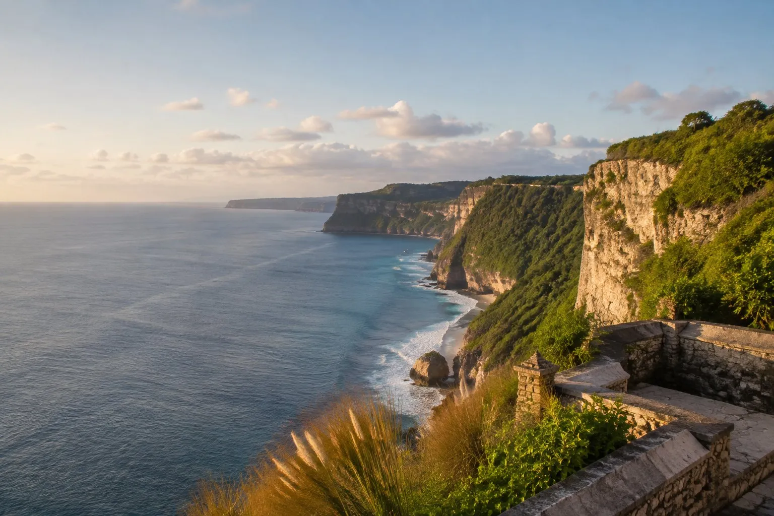 Uluwatu cliffs and turquoise water along the Bali coast