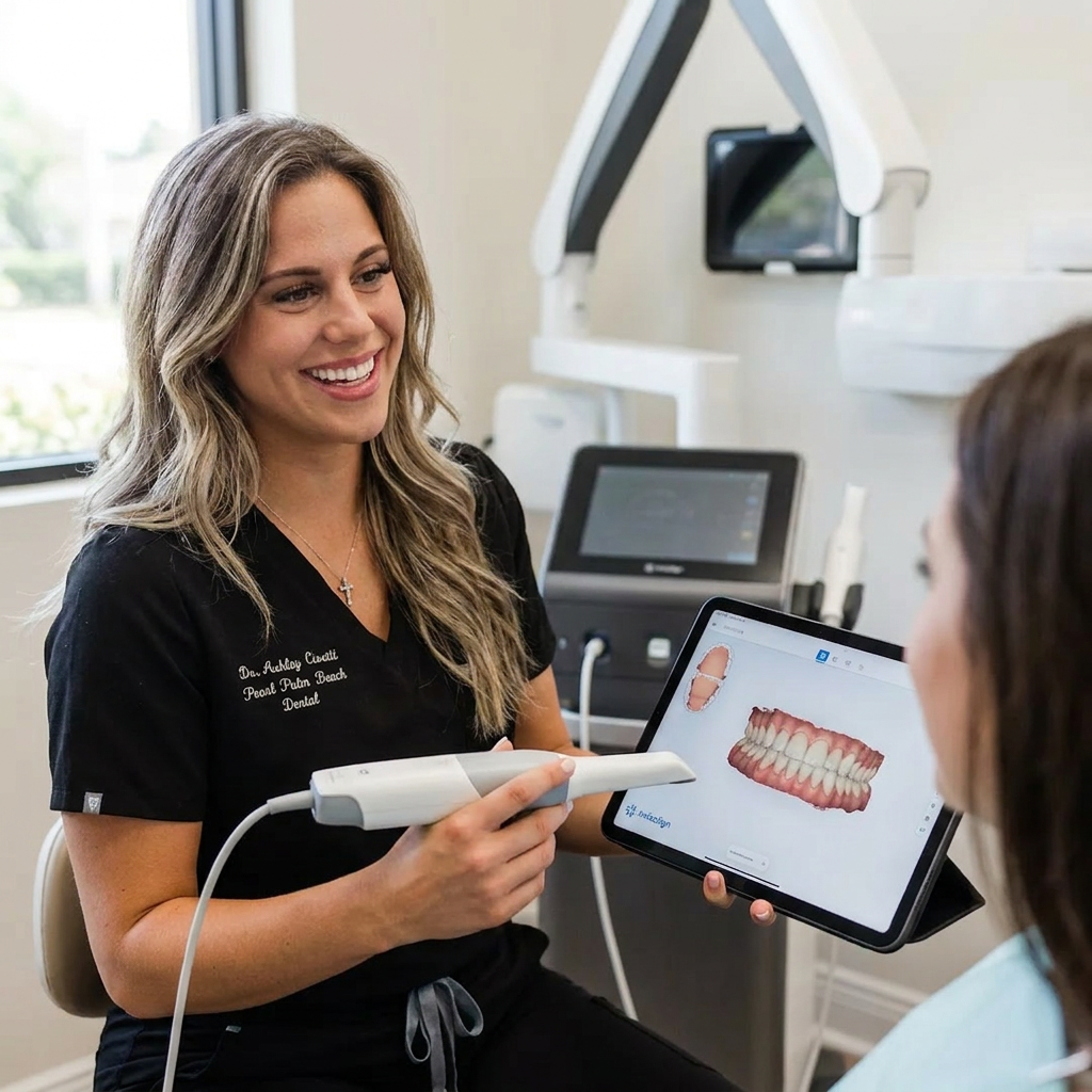 A digital intraoral scanner captures 3D images of a patient's teeth at Pearl Palm Beach Dental in Royal Palm Beach, FL.