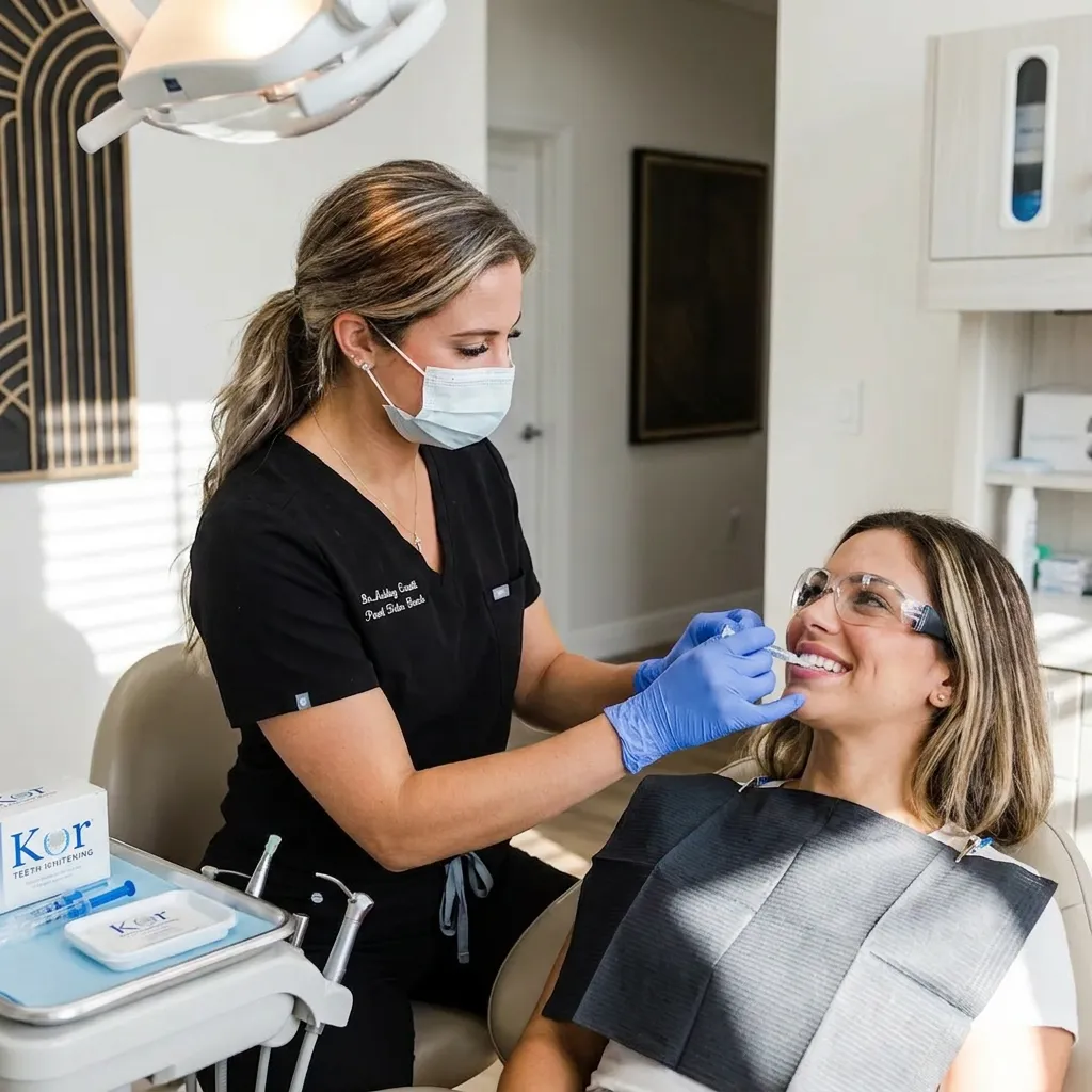A dentist monitors a patient during a Kor whitening treatment at Pearl Palm Beach Dental in Royal Palm Beach.
