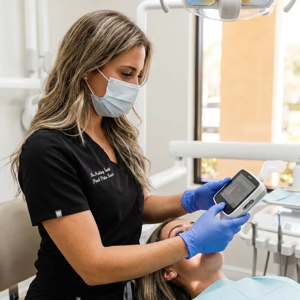 A dentist at Pearl Palm Beach Dental in Royal Palm Beach uses high-tech scanning equipment for airway patient assessment.