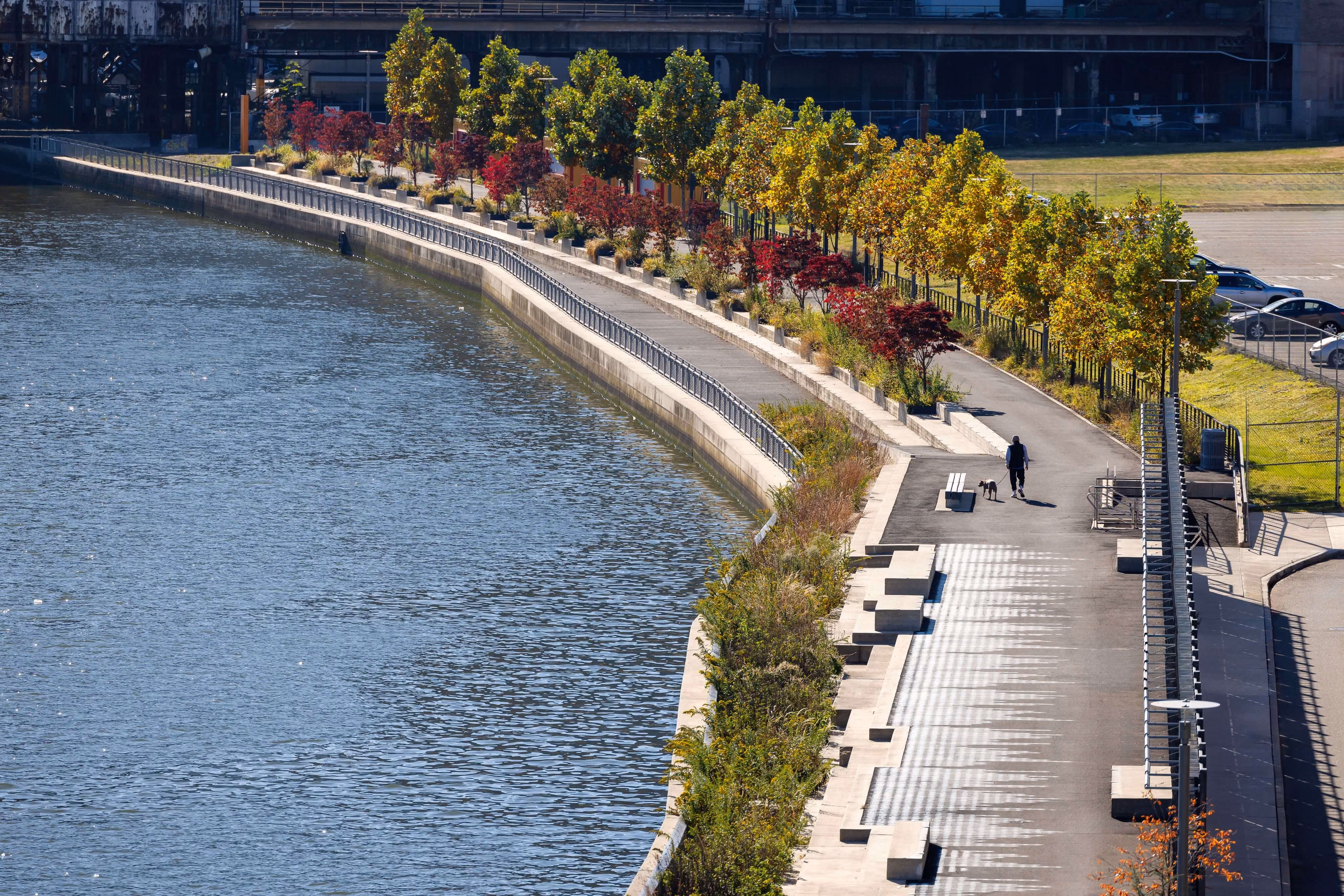 Passaic Riverfront waterfront walkway in Newark, NJ