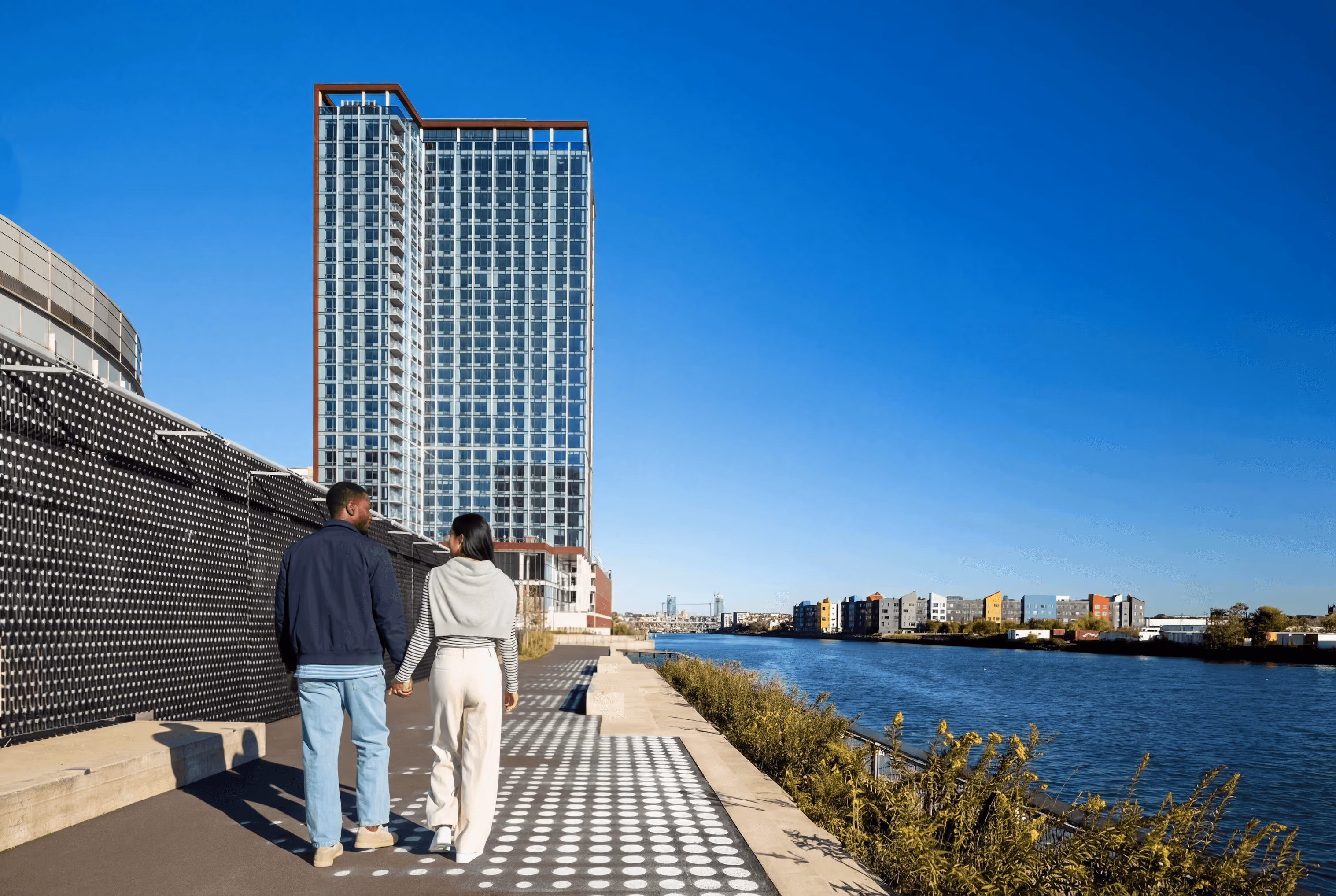 Passaic River waterfront walkway near the Newark Collection