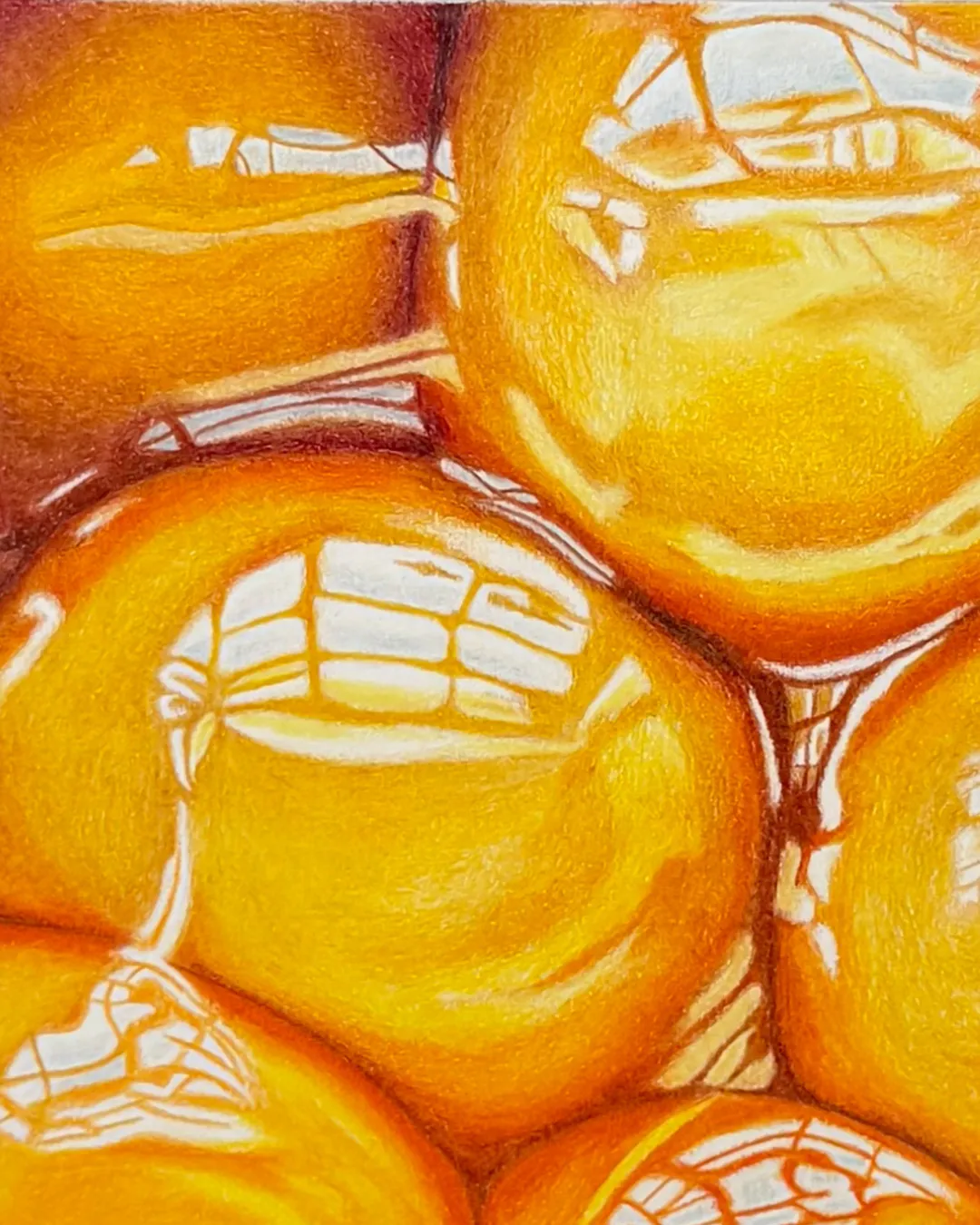Colored pencil art of egg yolks, hyperrealistic, by Sam Budiartho