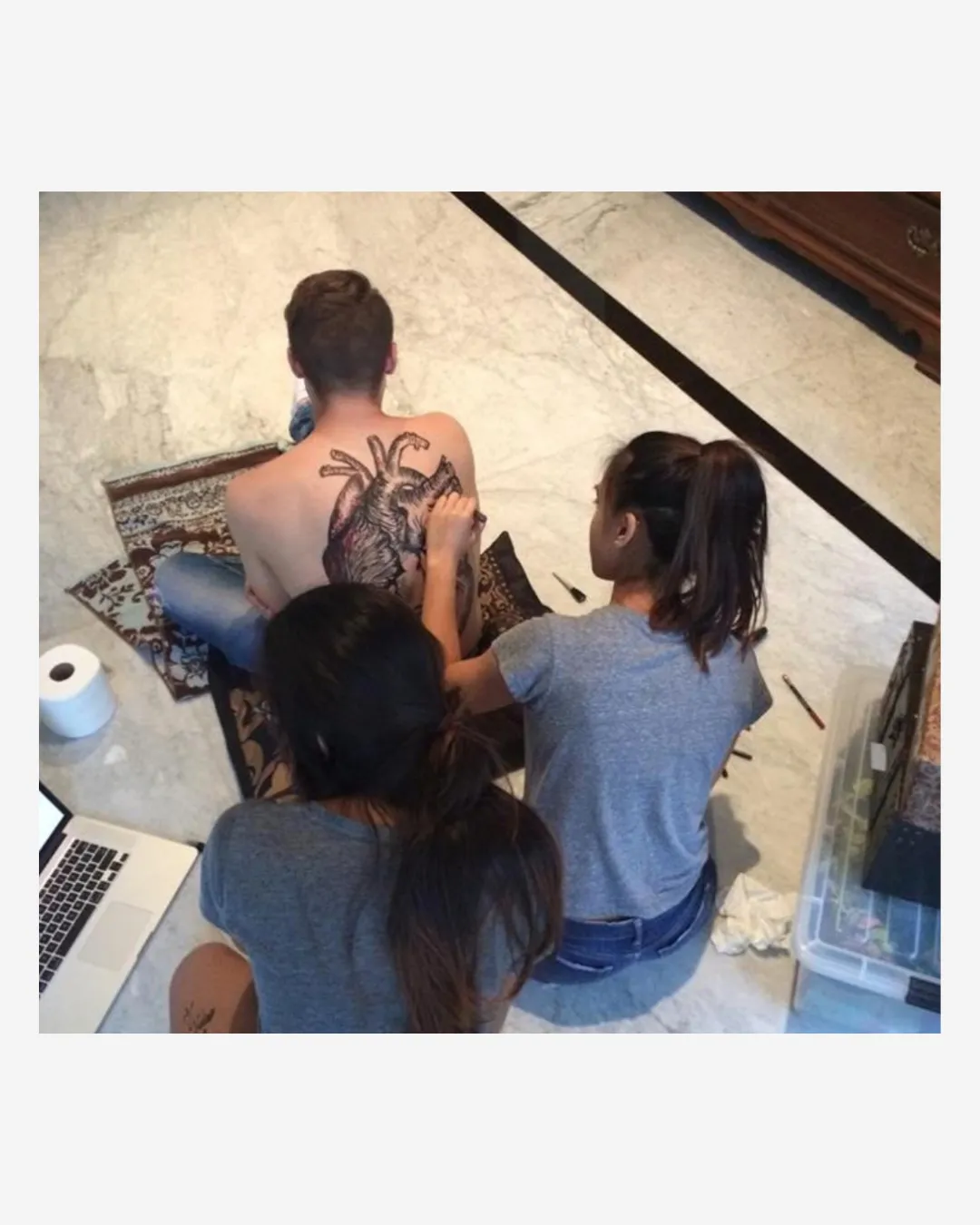 Make up art by Sam Budiartho of an anatomical heart on someone's back.