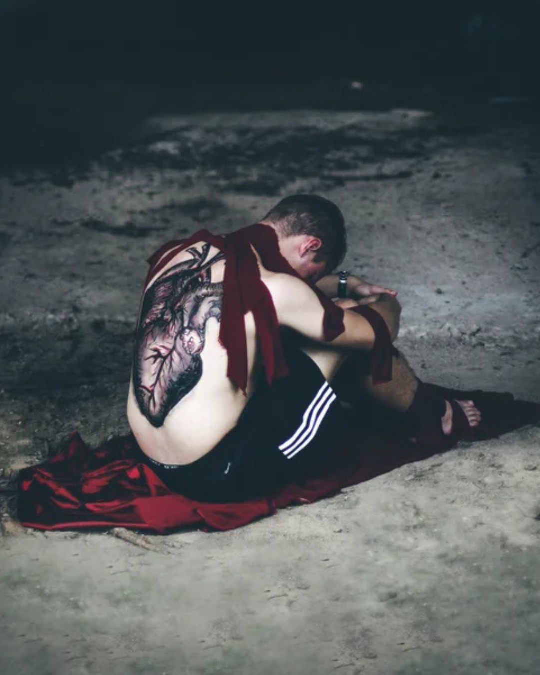 Make up art by Sam Budiartho of an anatomical heart on someone's back.