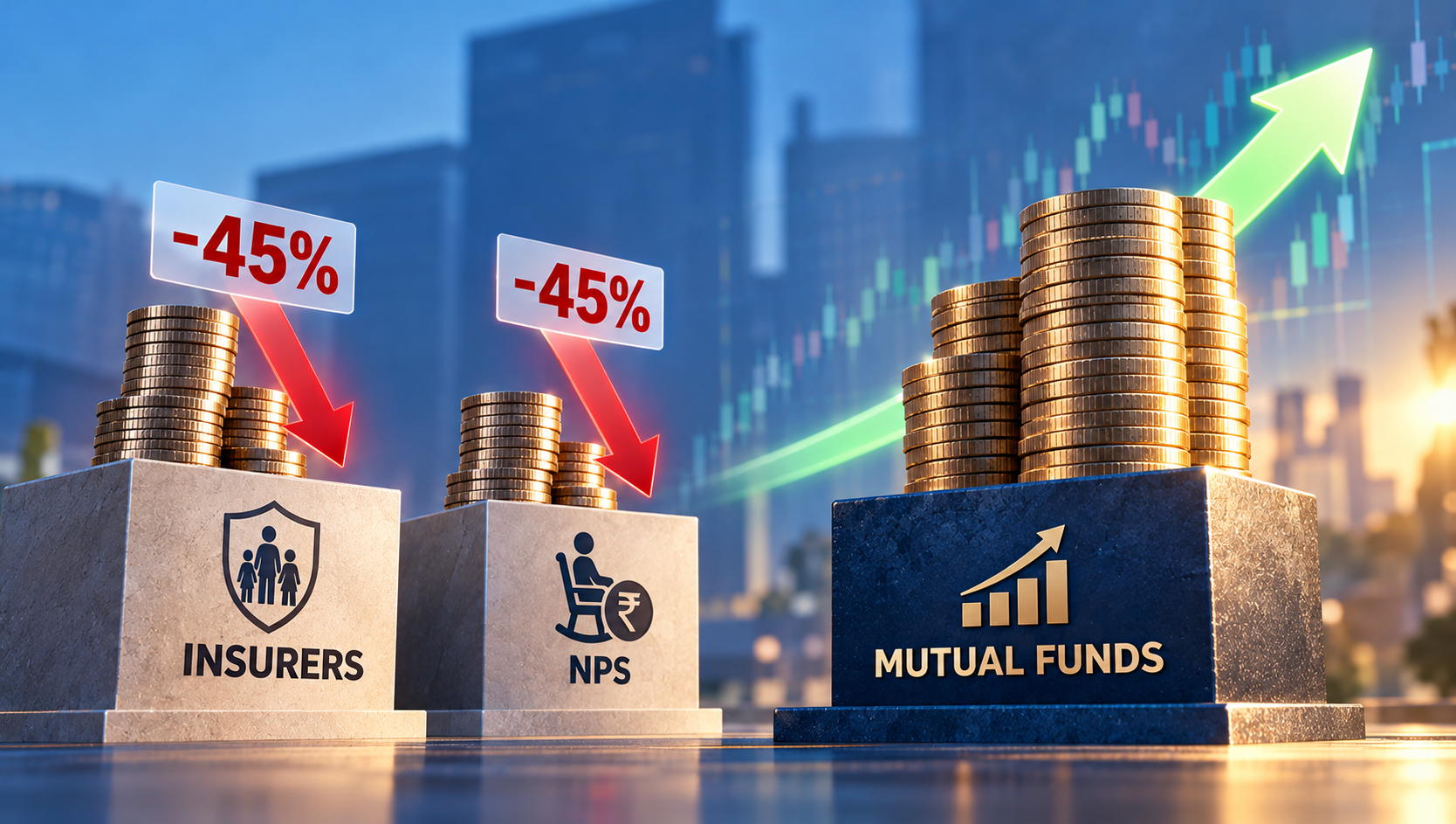 Insurers and NPS slash equity buying by 45% as bond yields rise, while mutual funds remain the main equity buyers.