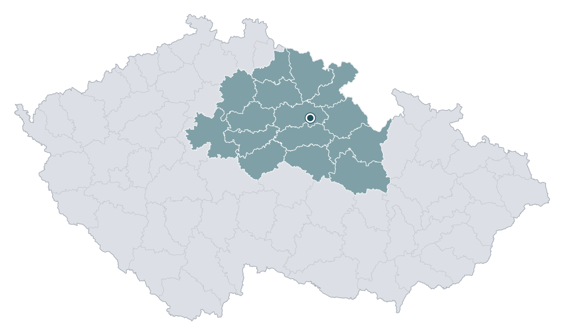 Mapa servisní oblasti — Královéhradecký kraj a okolí do hodiny jízdy
