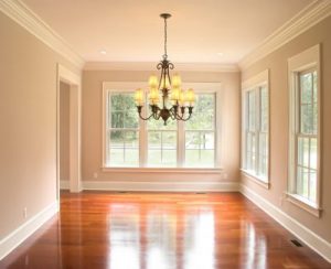Windows in a dining room.