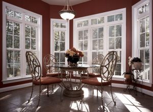 Windows in a dining room.