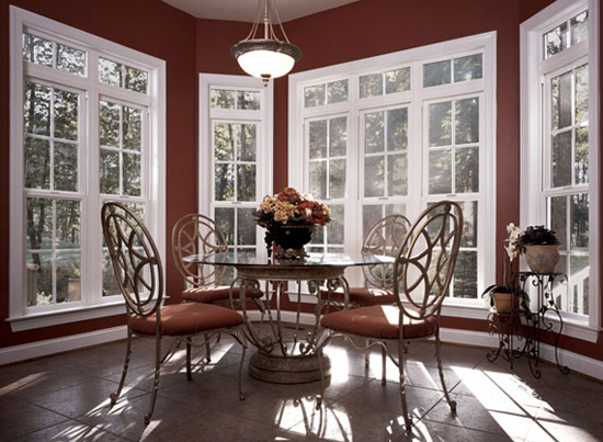 Windows in a dining room.