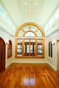 Wooden windows in an empty dining room