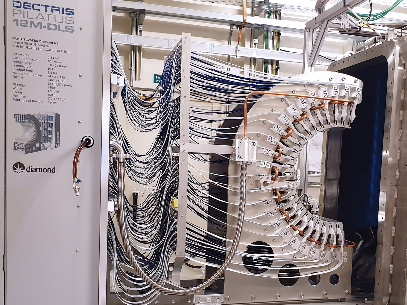 DECTRIS Pilatus 12M-DLS X-ray detector system with multiple connected modules and cables in a laboratory setting.