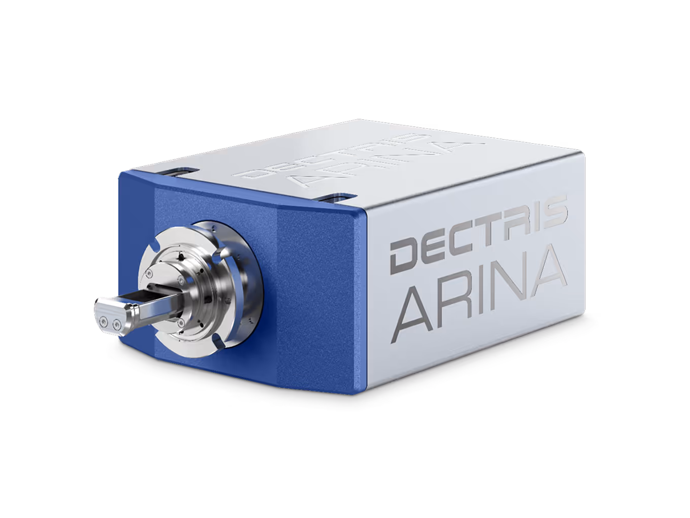 Dectris ARINA X-ray detector with a metallic and blue casing and a protruding connector.