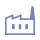 Blue factory icon with three smokestacks and a gear symbol at the bottom right.
