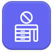 Icon of a barred circle above a document or spreadsheet symbol on a blue rounded square background.