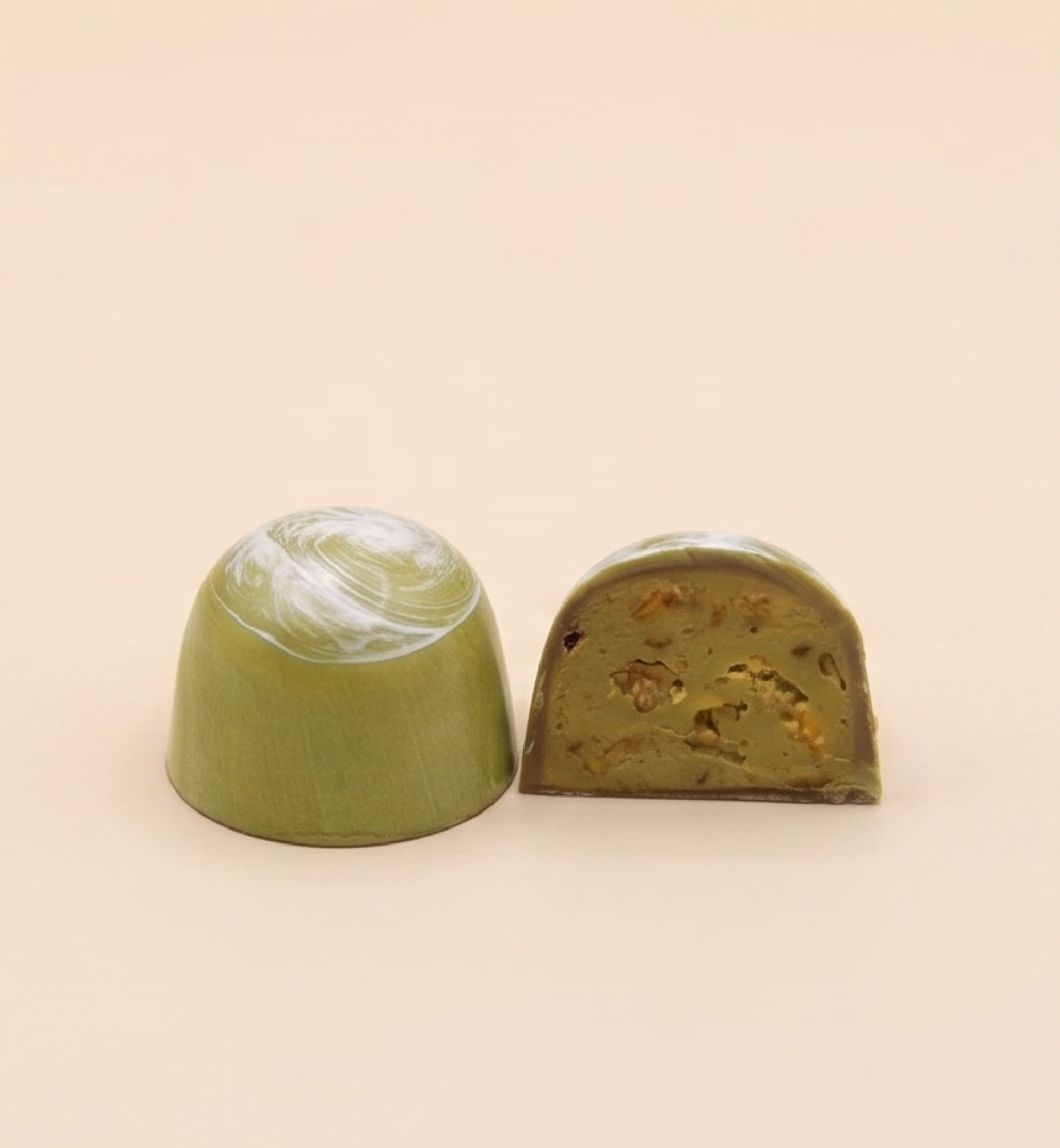 Pistachio Gianduja chocolate custom made by Michelle Rose Chocolates